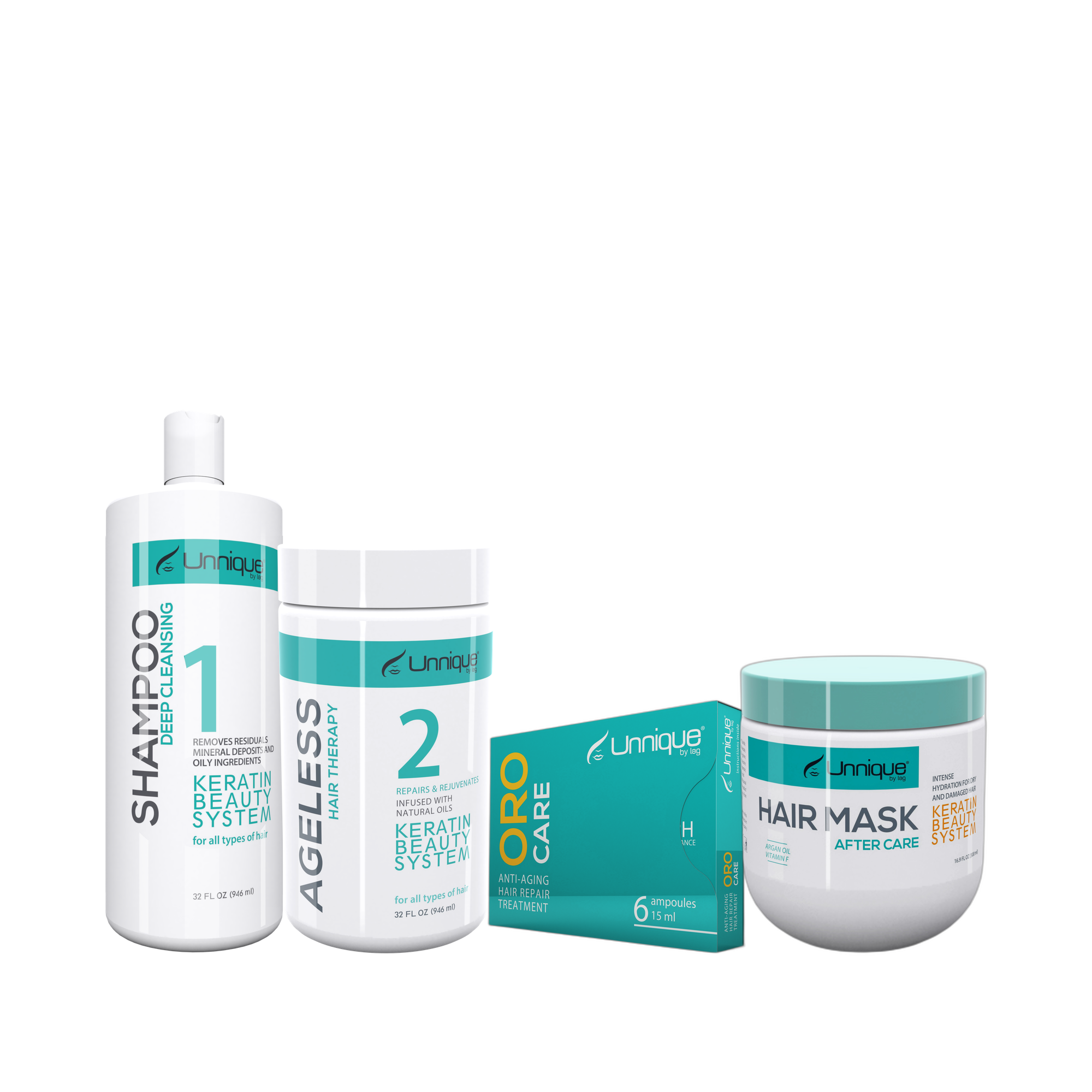 Kit Unnique Orgánico: Ageless Therapy, ampolletas Oro Care y Hair Mask - tratamiento capilar natural Unnique by LAG kit orgánico, ageless therapy, oro care, hair mask, keratina orgánica, cabello dañado, tratamiento natural cabello, libre de formol, cuidado capilar orgánico, unnique by lag, ampolletas capilares, mascarilla capilar