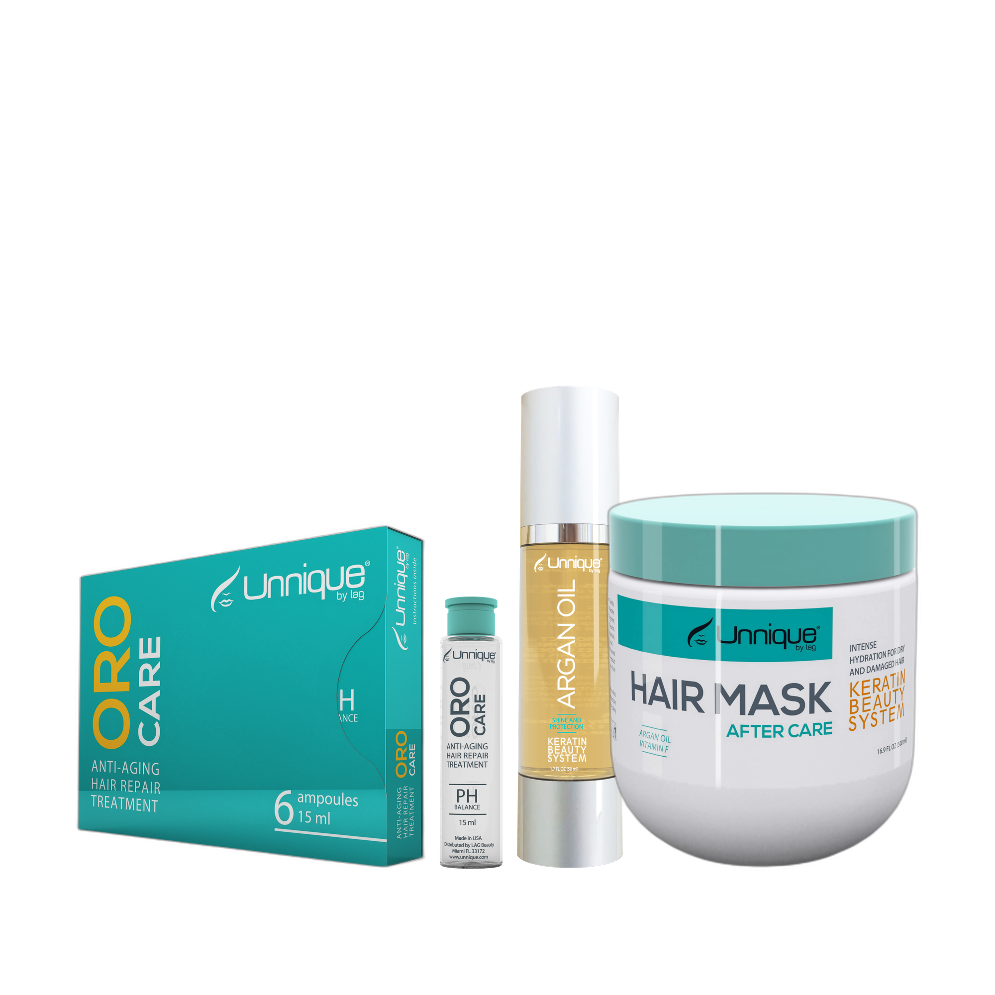 Kit Recuperación Capilar Unnique – Oro Care + Hair Mask + Argan Oil